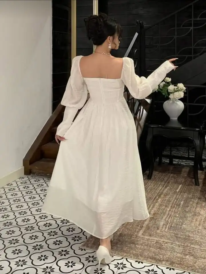 

Elegant Party Dresses Women's Fahsion Off The Shoulder Long Sleeve A-line Ankle Length Evening Dress Party Dress New Customzied