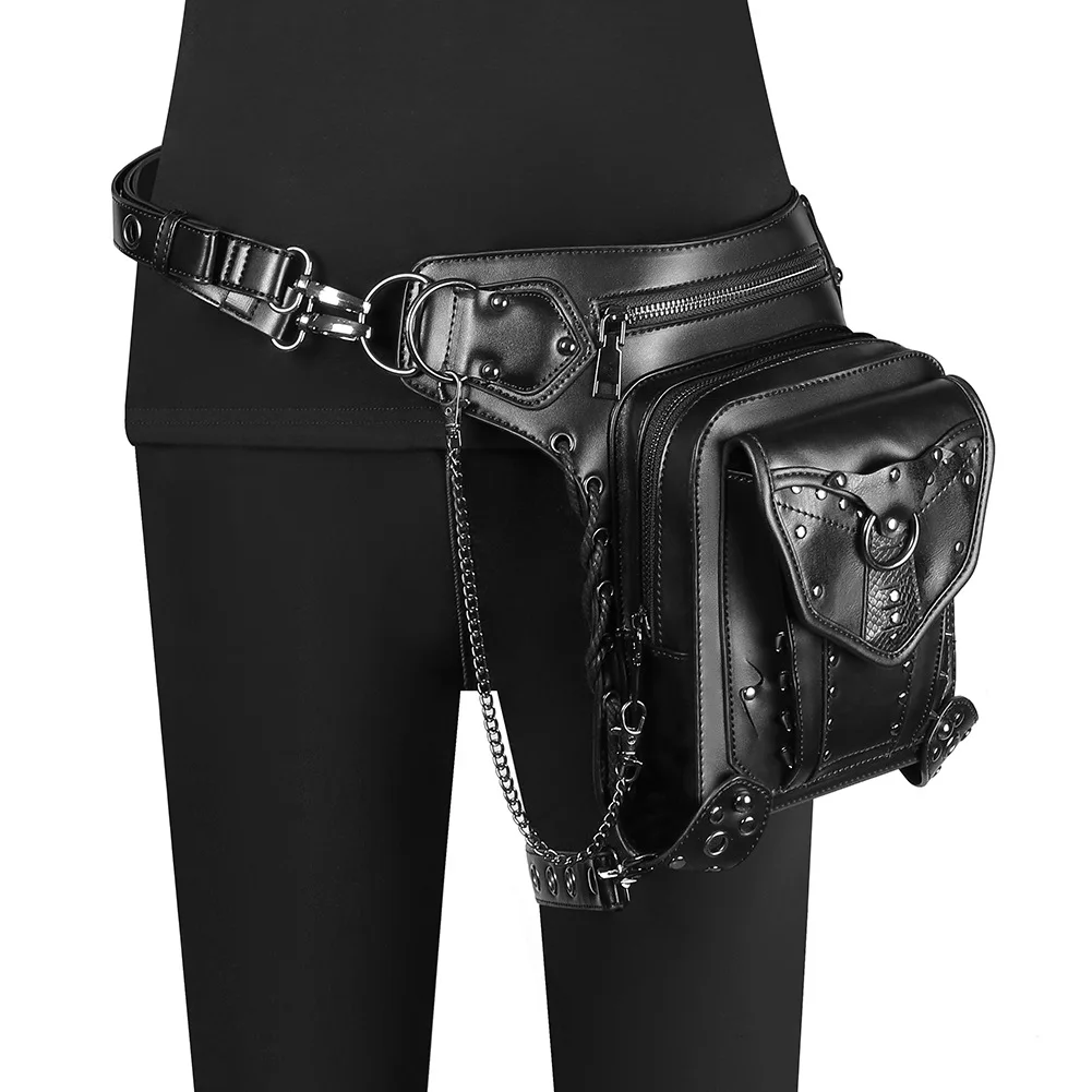 

Steampunk Texture Chain Bag Motorcycle Single Shoulder Messenger Bag Multi Back Method Waist Bag Fanny Pack Leg Bag Bum Bag