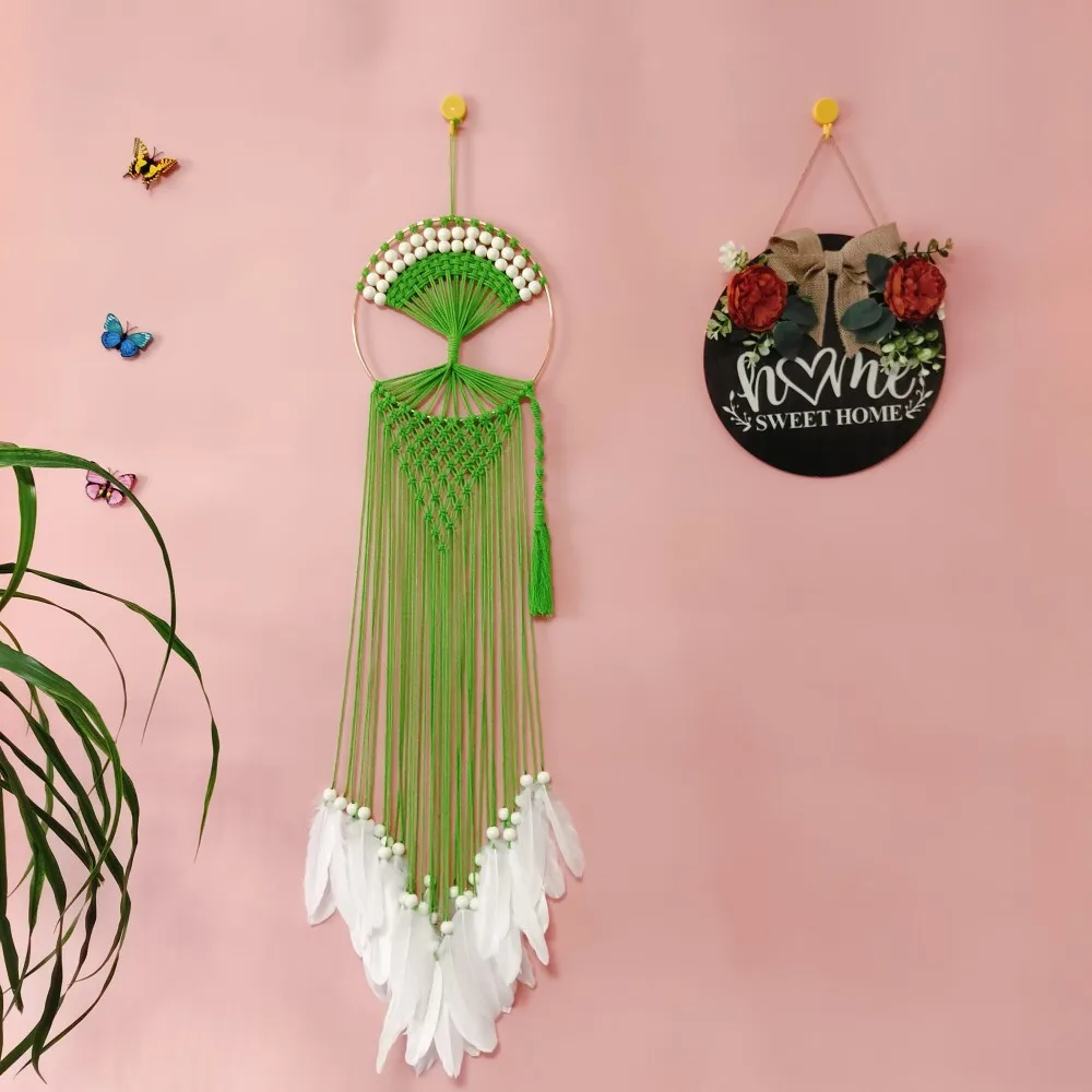 

Macrame Tree Of Life Dream Catcher Home Wall Hanging Decorations Crafts Macrame Fringe Tassel White Feathers Cream White Beads