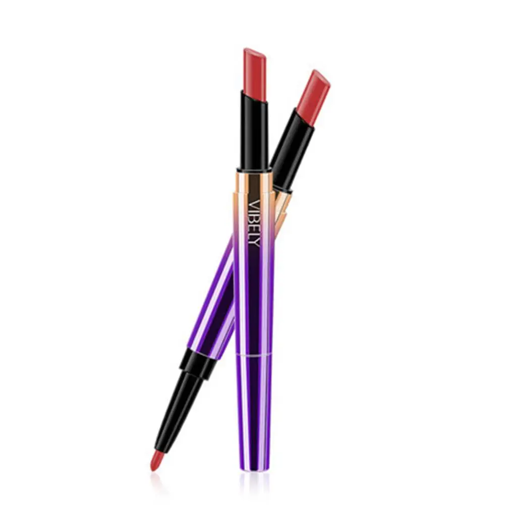 2in1 Dubbele Kop Matte Fluwelen Lippenstift Potlood & Lip Liner Make-Up Langdurige Cosmetica Waterdicht Y4h3