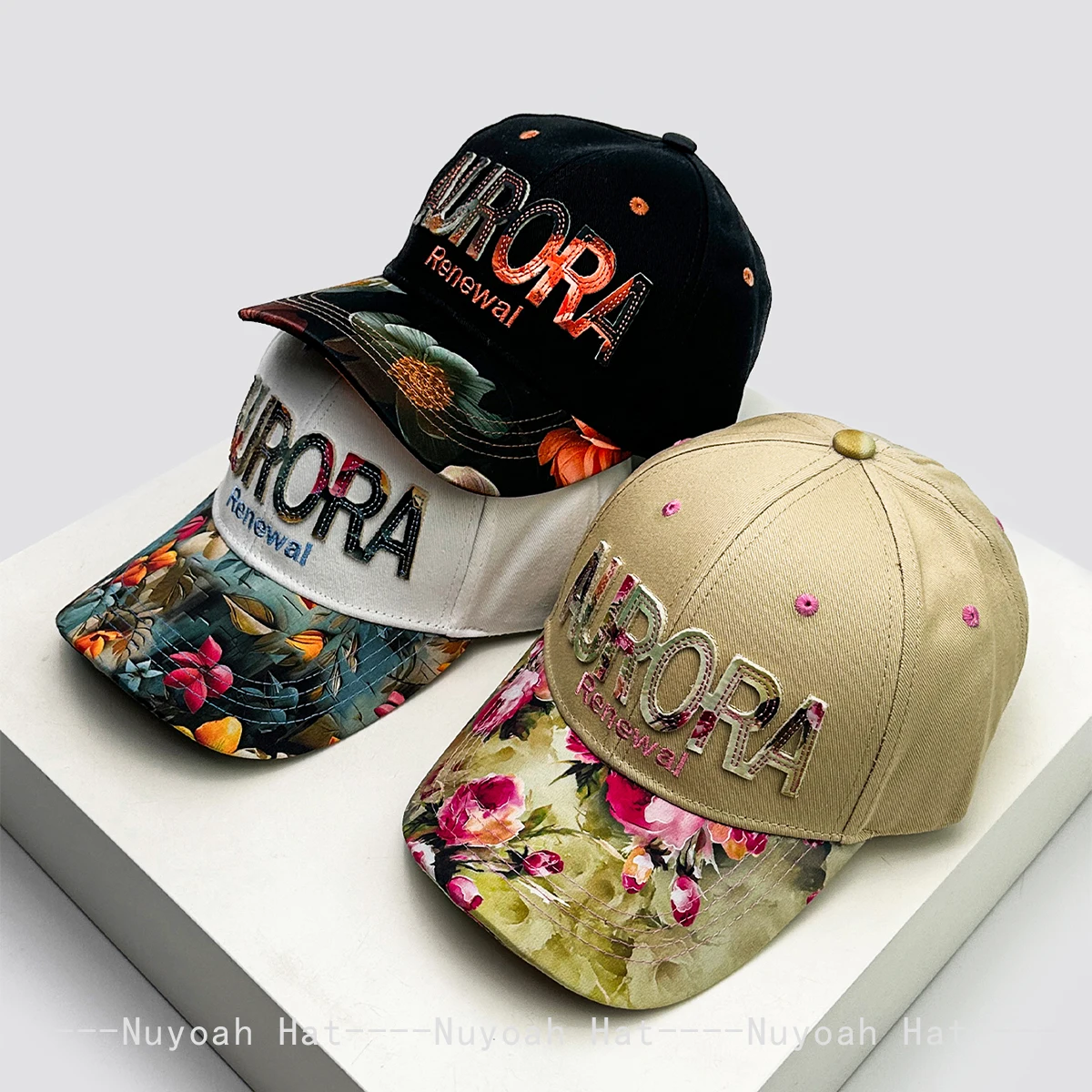 

New Women Hardtop Patch Letters Flower Baseball Hats Sunshade Color Block Versatile Personal Peaked Caps Elegant Fashion Retro