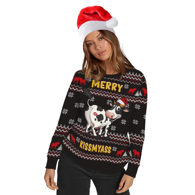 Funny Cow 3D Printed Men Ugly Christmas Sweaters Unisex Holiday Party Dress Up Xmas Sweatshirts Women Clothes MS42025