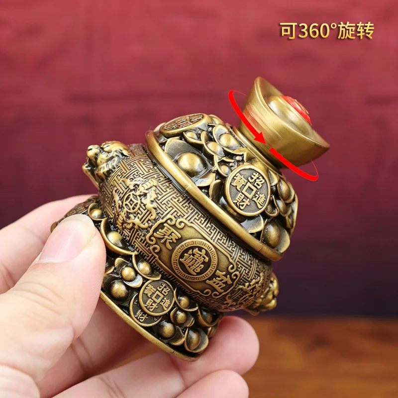 Alloy Rotating Ingot Treasure Bowl Ornament, Attracts Wealth And Prosperity, Suitable For Living Room Or Office Desk Decoration,