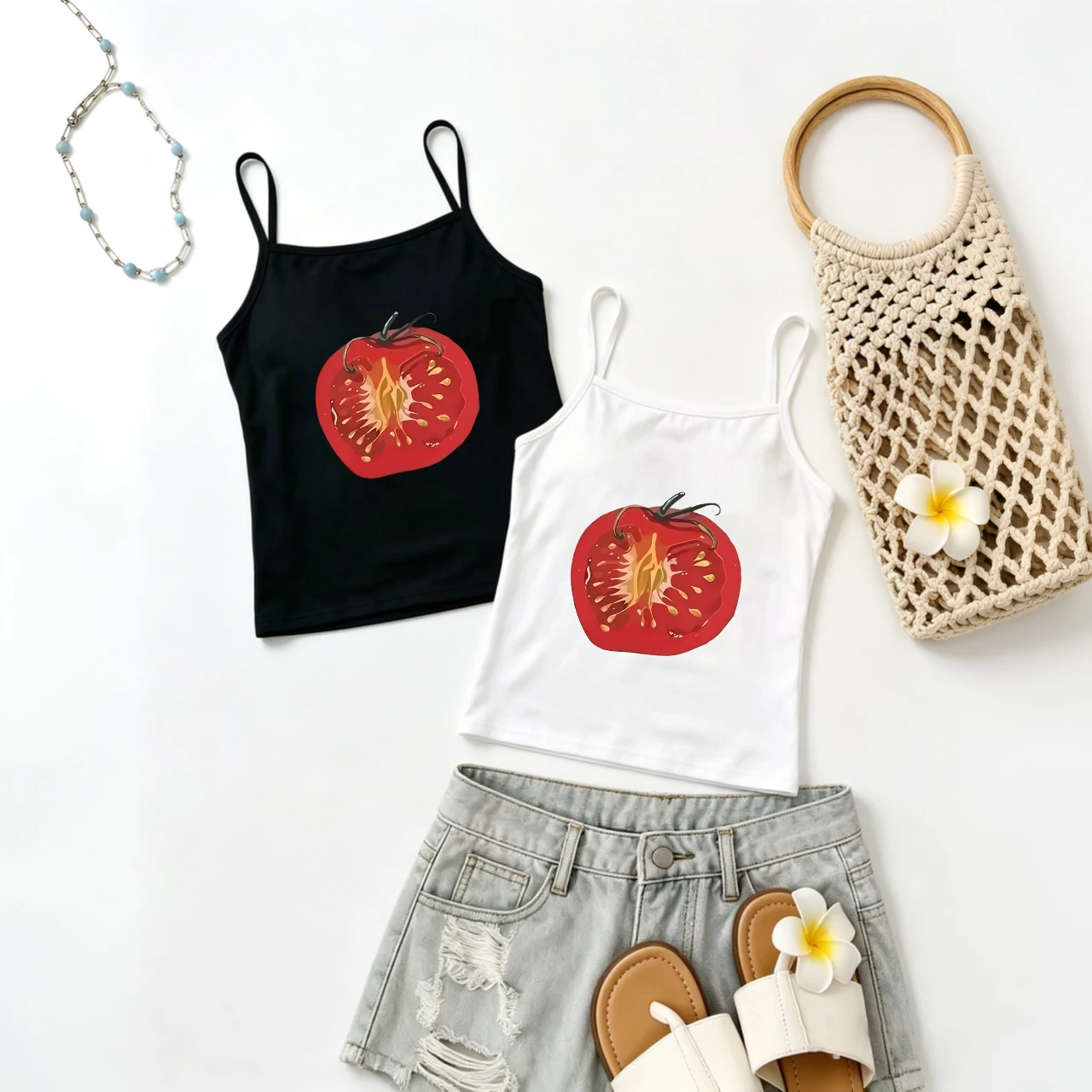 Fresh Tomato Cami Women Vegetable Graphic Tank Top Sleeveless Vest Summer Trendy Fashion Cute Daily Wear Garden Aesthetic Top