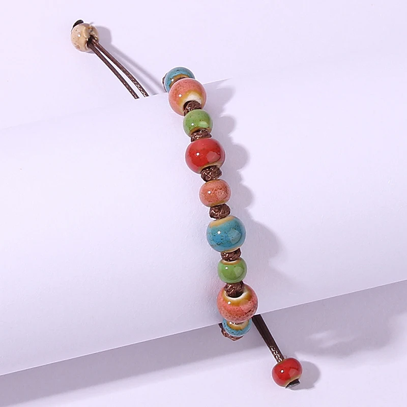 Fashion Ethnic Colorful Ceramic Beads Hand Woven Bracelet For Women Friendship Accessories