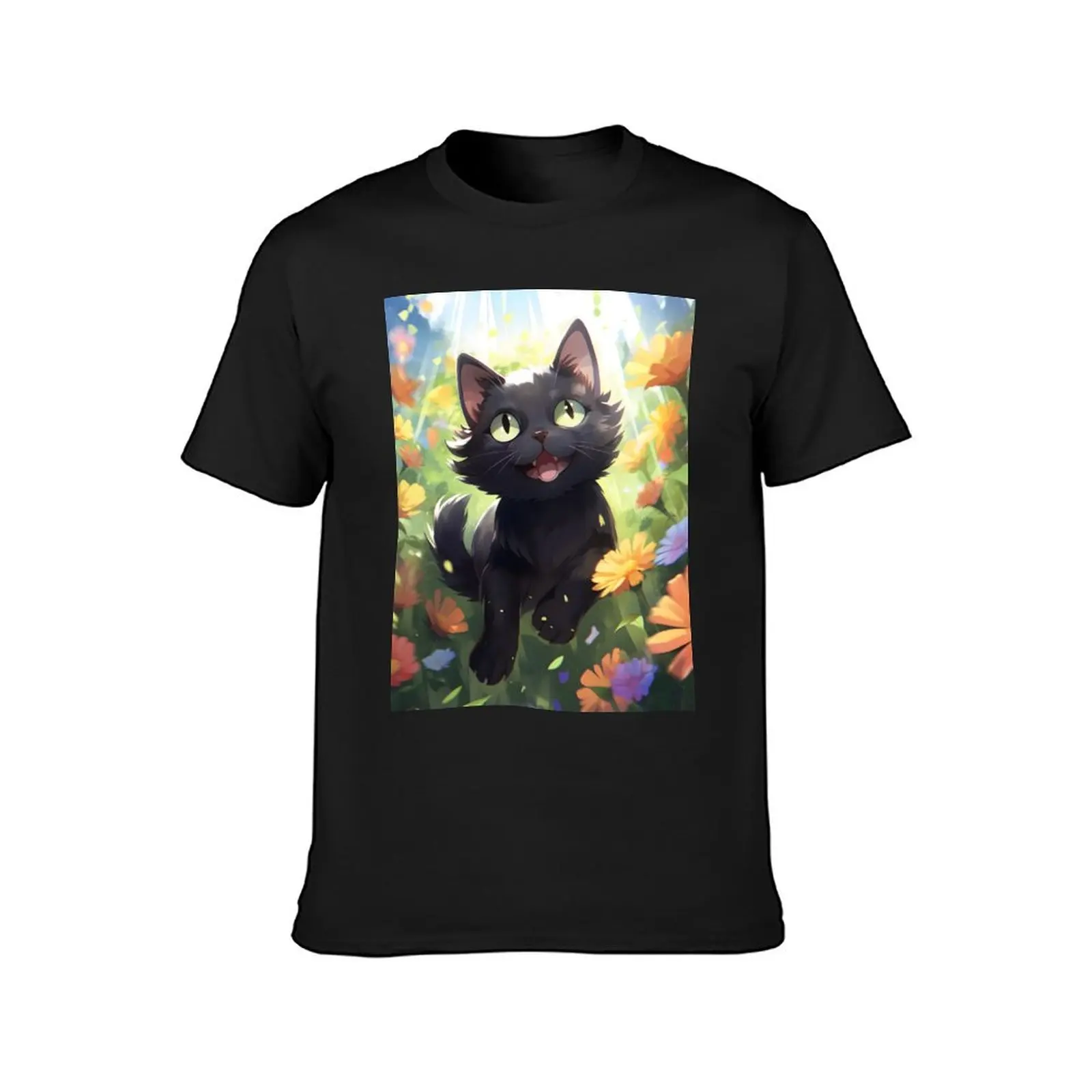 Black Cat's Bouquet Jump T-Shirt cute tops plus sizes korean fashion cute clothes t shirt men