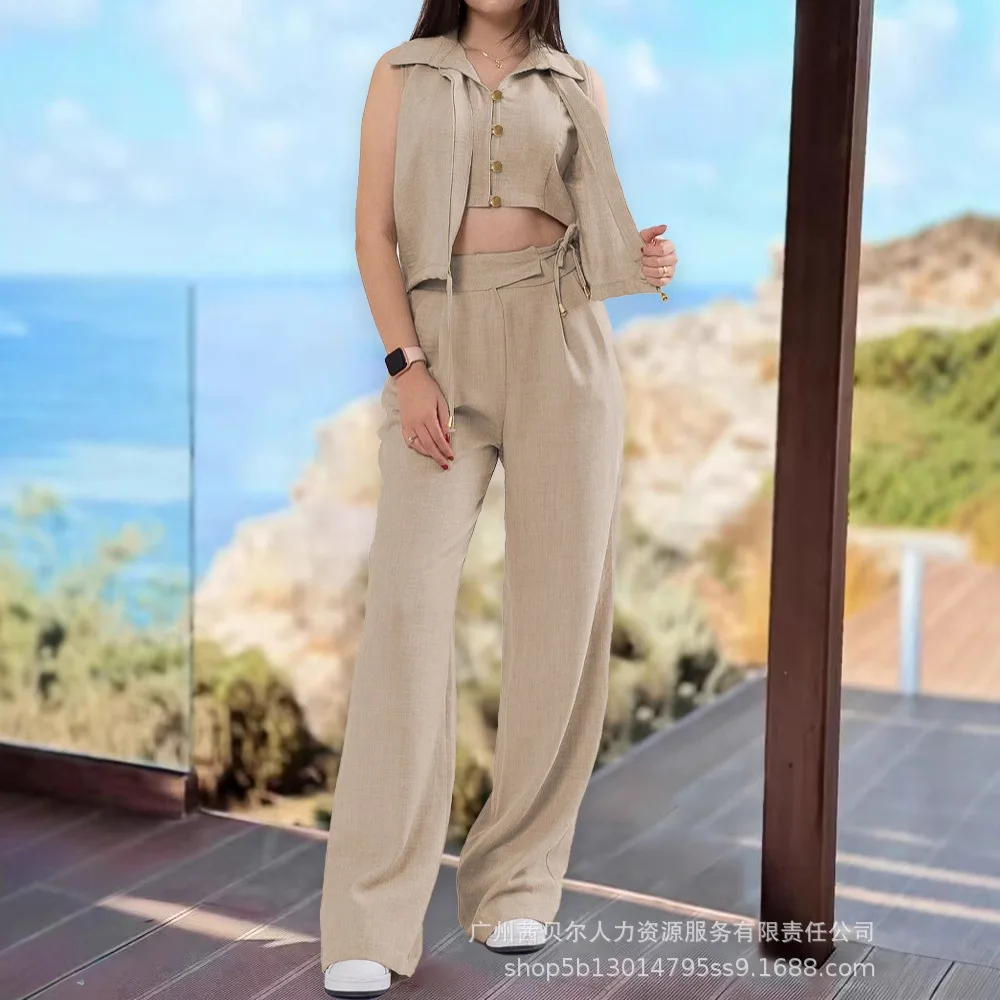 

Pant Sets Women Tracksuit Two Pieces Cardigan Single Breasted Vest Wide Leg Pants Pockets Loose Y2k Streetwear Spring 2025