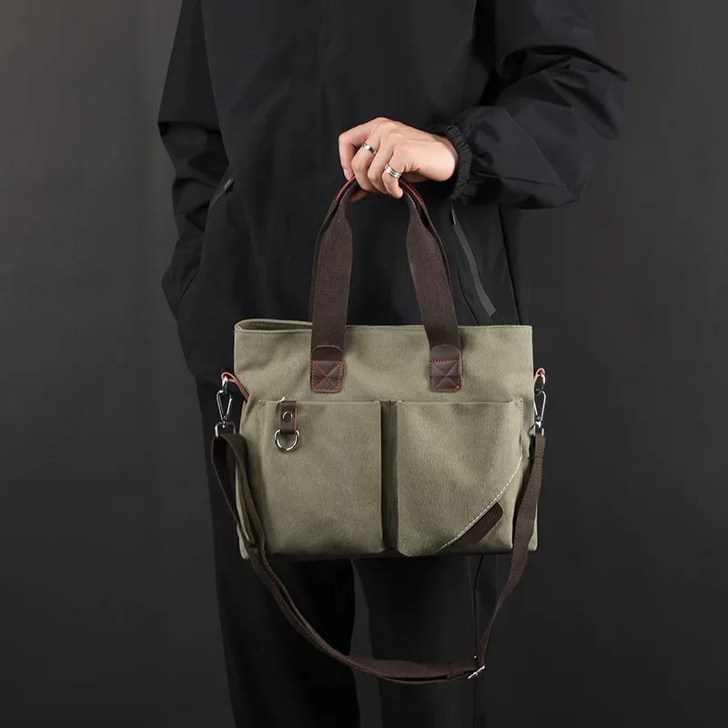 New Canvas Tote Bag Trendy Casual Commuting A4 Book Files Crossbody Bag Large Capacity Simple Shoulder Bag Laptop Handbag