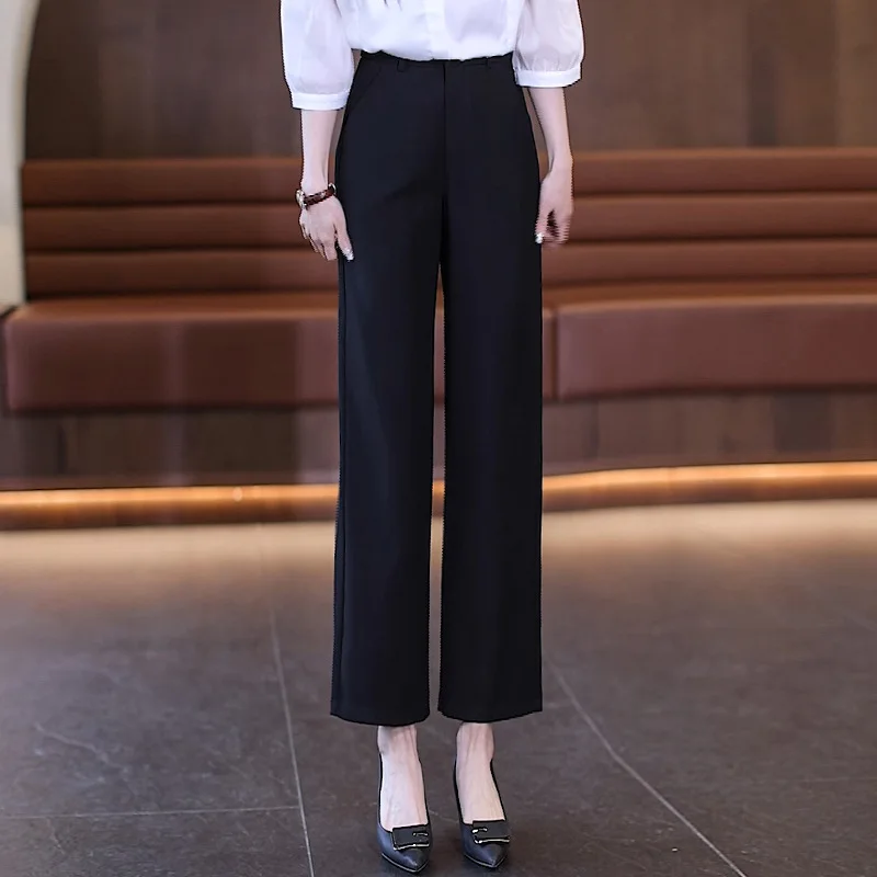 

Узкие брюки для женщин, элегантные драпированные костюмные брюки, свободные и удобные весенне-осенние брюки с девятью точками, повседневная сковорода