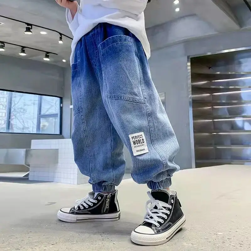 

Spring and Autumn Boys Jeans Big Boy's Western Style Overalls 2022 New Children's Boys' Loose Pants Teenage Boys Trousers