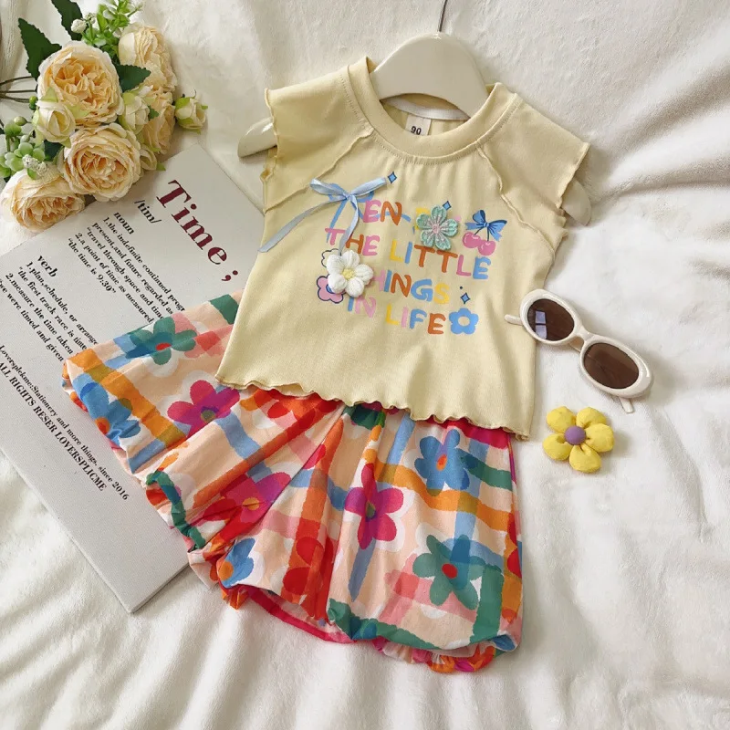 

Children's Set New Summer Girls Baby Printed Graffiti Style Vest Top+Shorts Two-Piece Set