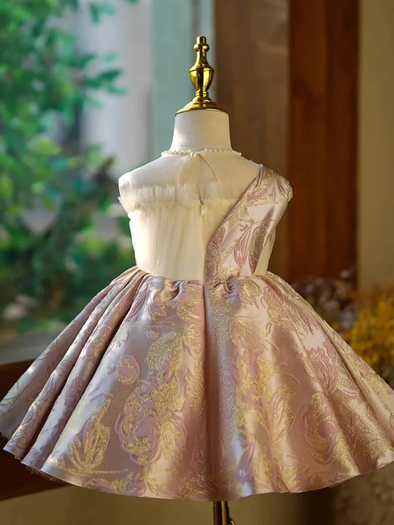 luxury Girls Princess Jacquard sequin Retro court Children Wedding Gown Sleeveless Kids Dresses baby infant Birthday Party Dress