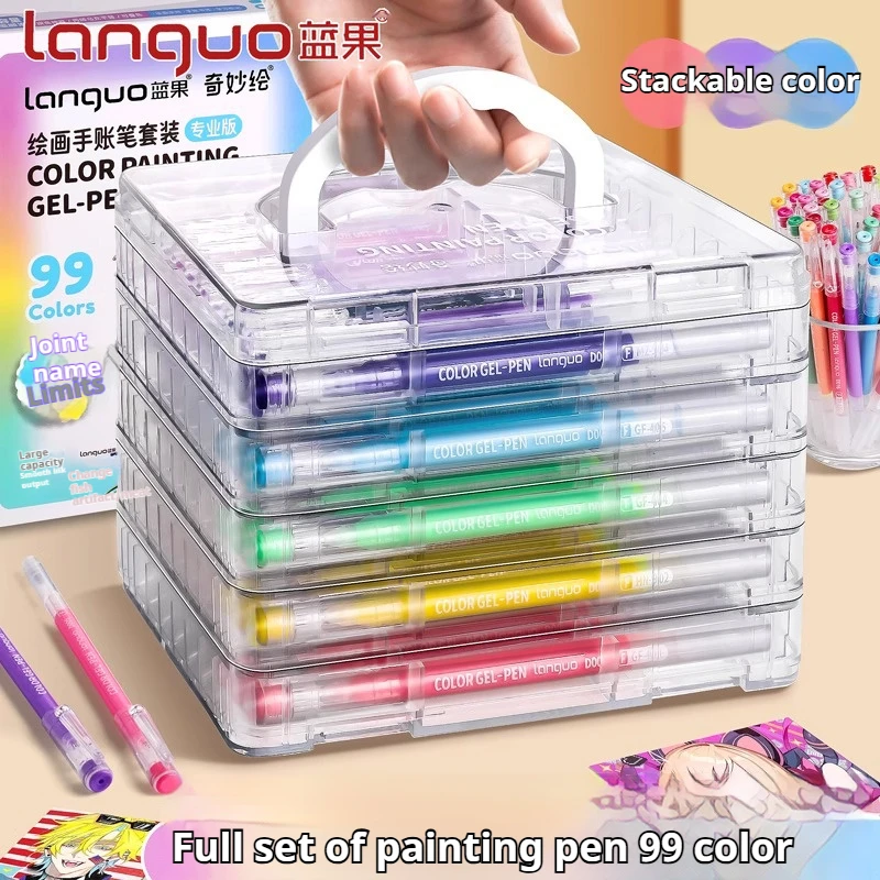 Languo Multi-Color Gel Pen 45/72/99 Colors 0.6mm Morandi Pen Large-Capacity Color Handbook Pen for Student Painting Graffiti