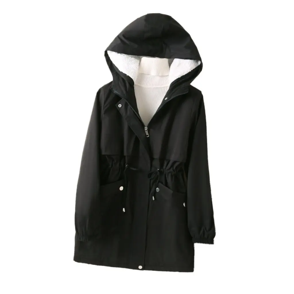 

Women's Trendy Velvet Parka Jacket Korean Style Loose Mid-Length Hooded Cotton Clothes for Autumn Winter Large Size Student