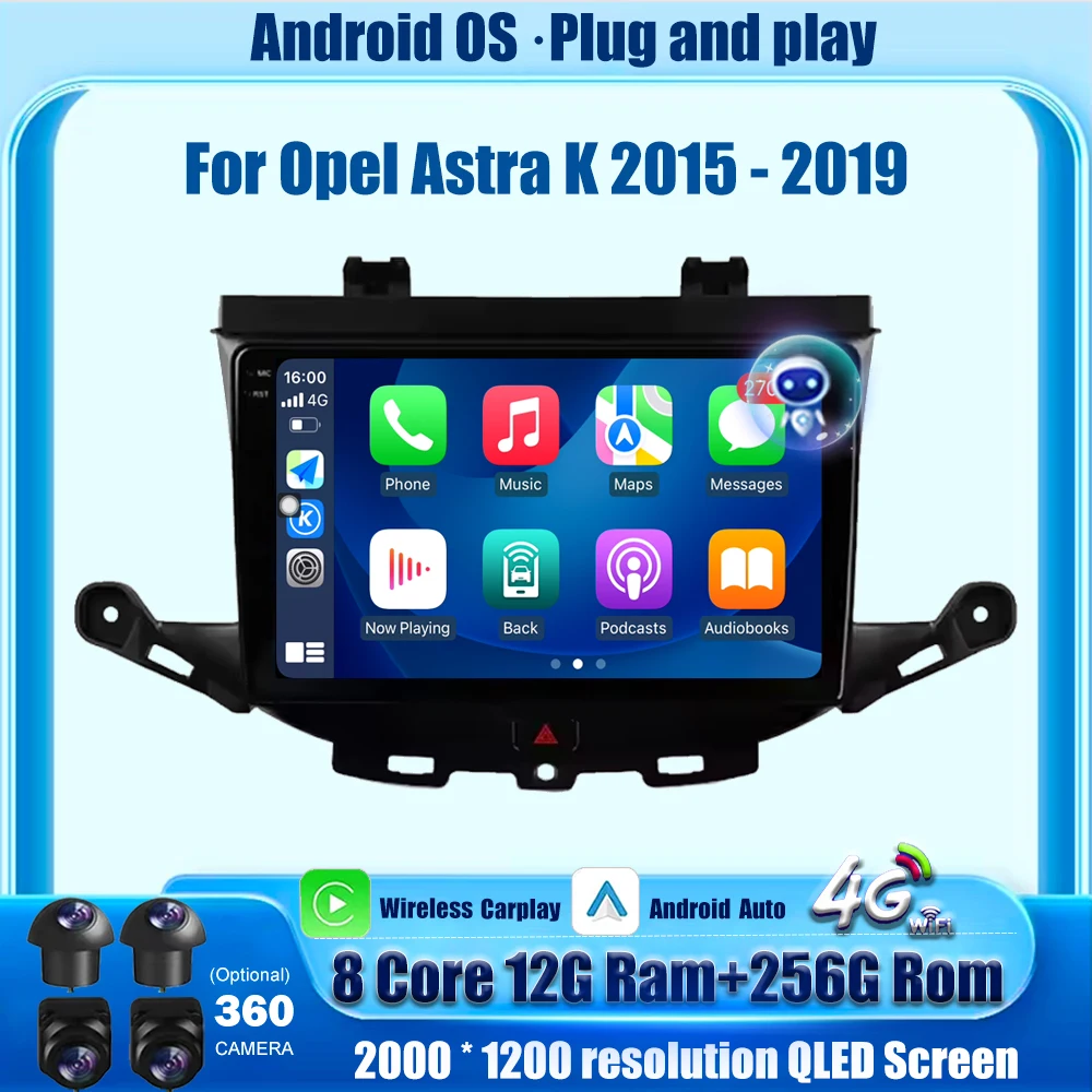 

Беспроводной Carplay для Opel Astra K 2015 2016 2017 2018 2019 Android 16 Автомобильный радиоприемник Мультимедийный видеоплеер GPS-навигация без 2Din