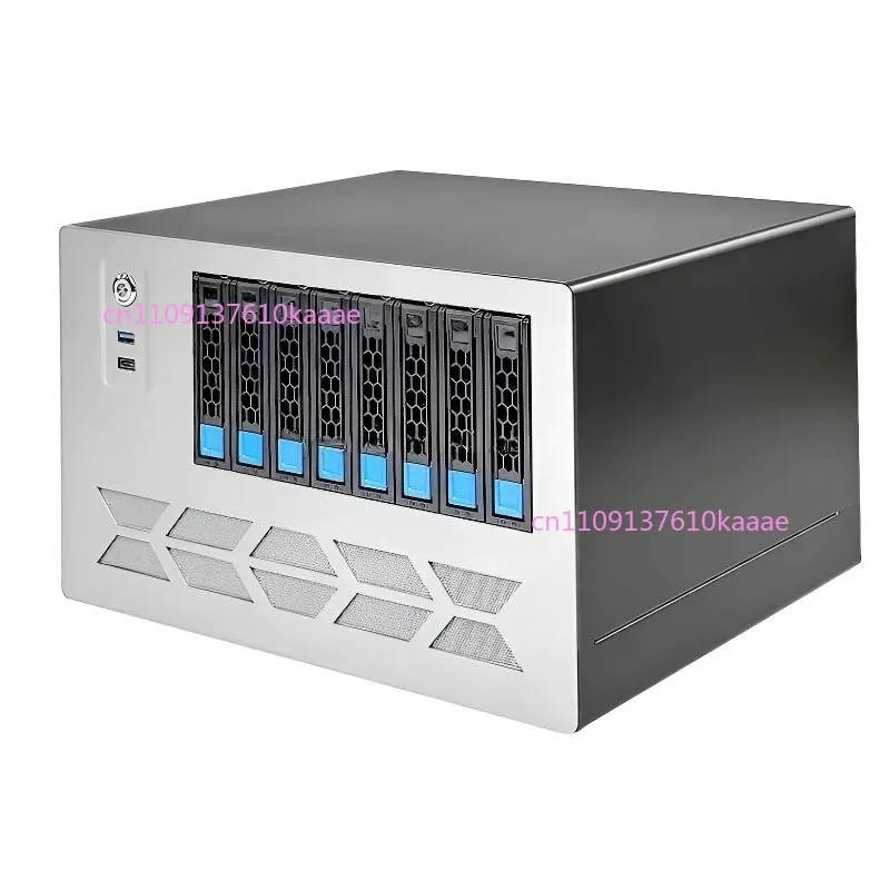 

8Bay MATX NAS Server Case Mid Tower with Type-C Interface Flex 1U Power Supply USB3.0 Type-C Interface Front Port and Fan