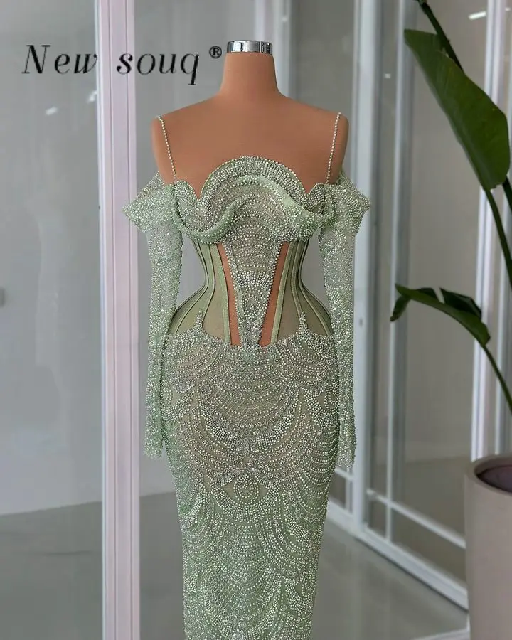 Two Styles Mint Green Sequin Beaded Long Evening Dresses 2025 Modern Fashion Straight Fitted Formal Prom Gowns for Wedding Party