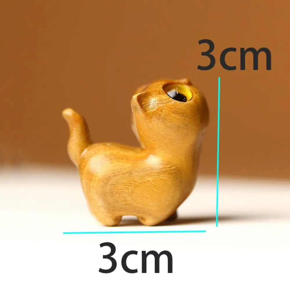 Holiday Gift Sandalwood Cat Desktop Figurine Mini Kawaii Animal Sculpture Durable Cute Wooden Carved Figurine Desk