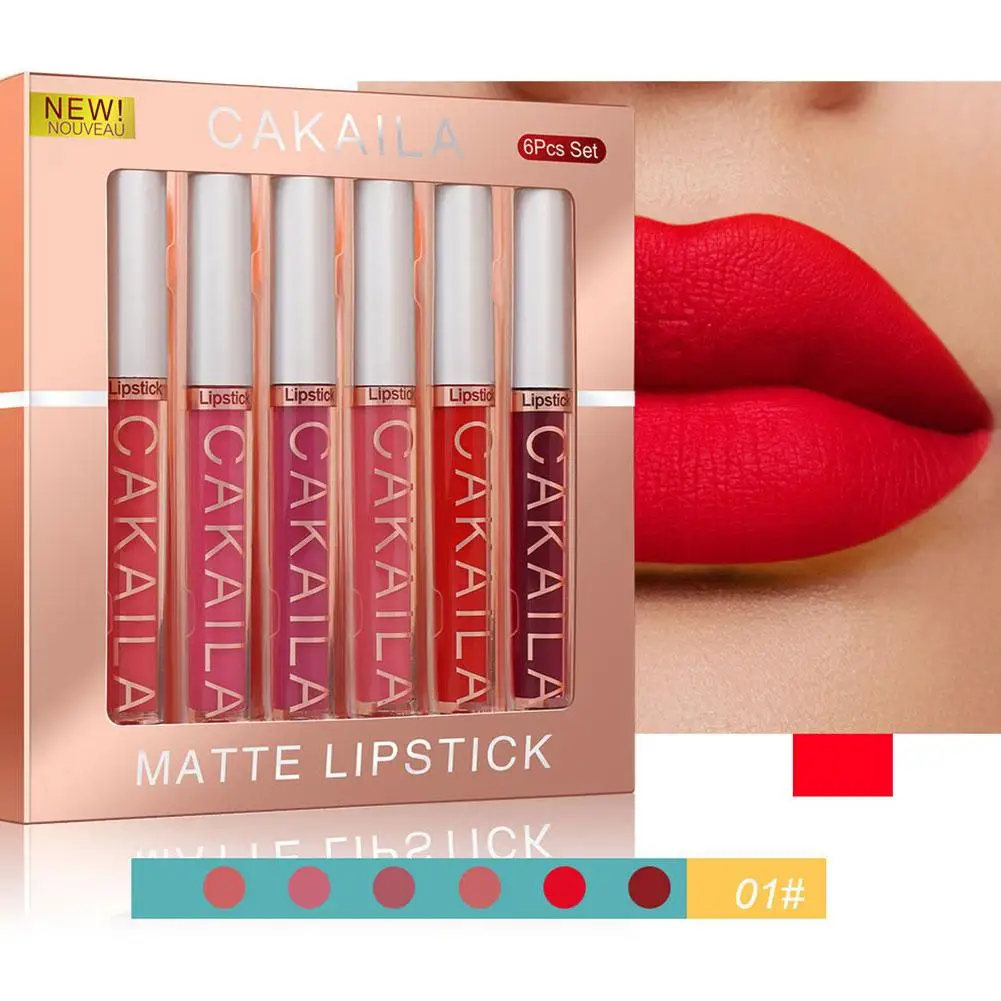 Liquid Velvet Matte Lipstick Set, Maquiagem, Long Nude, Impermeável, Lábios, Vermelho, Hidratante, Duradoura, Sexy, Mulheres, Li C3L6, 6Pcs