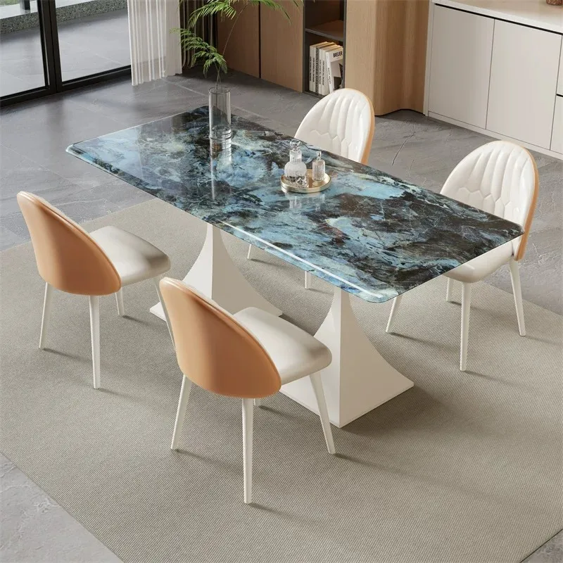W*-Microcrystalline Stone Slab 6-Seater Dining Table Set Minimalist Modern Light Luxury Home Use Balcony