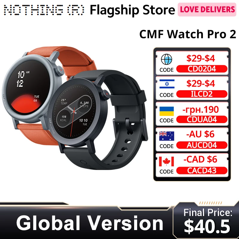 

Умные часы CMF by Nothing Global Version Watch Pro 2 с функцией звонков по Bluetooth, AMOLED-дисплеем 1,32 дюйма 60 Гц, 11-дневным временем автономной работы, GPS и мониторингом SpO2
