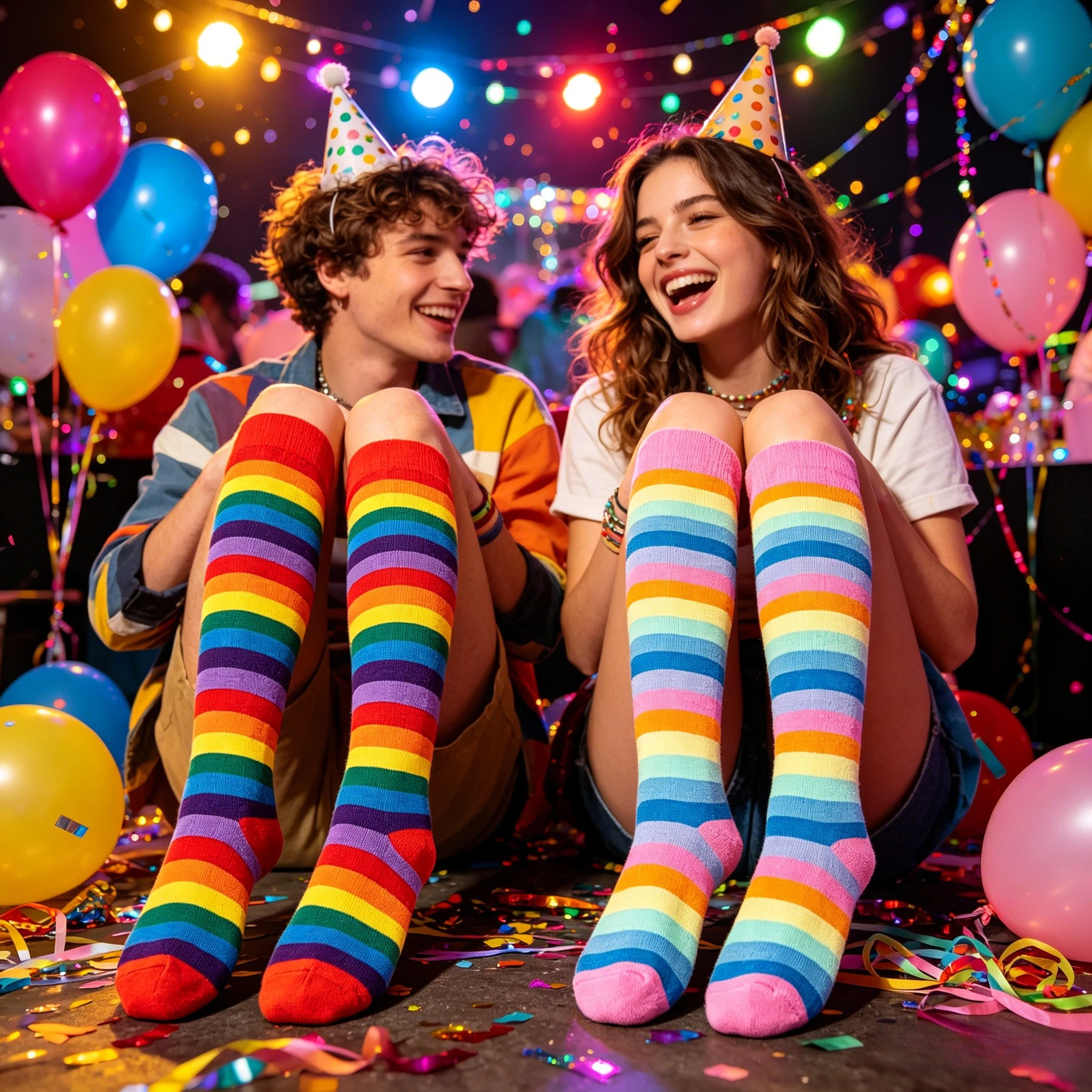Women Rainbow Knee High Sock Colorful Striped Soft Comfortable Cute Leg Socks for Daily Wear Party Performance Halloween Cosplay