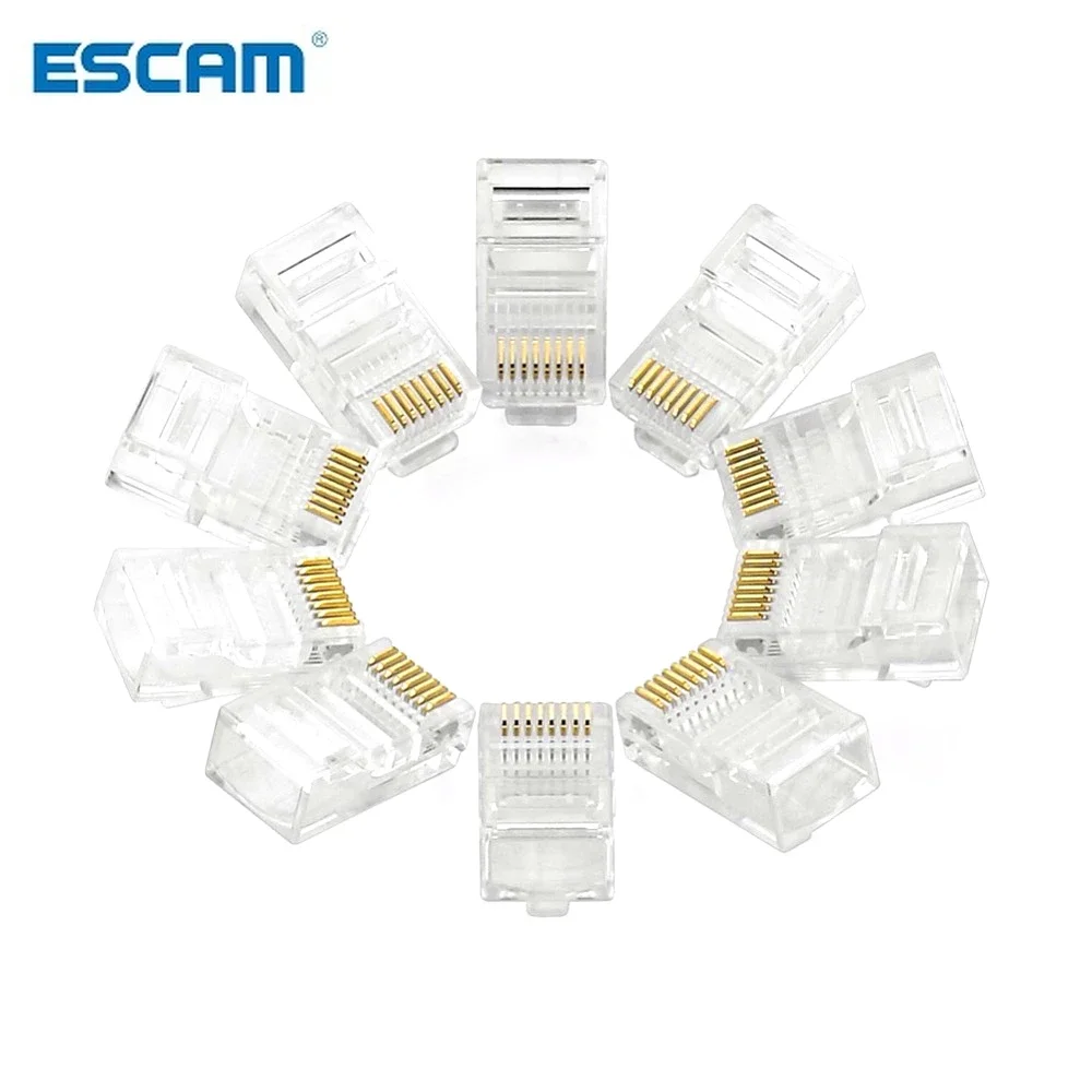 Cat5 Cat5e RJ45 Network Connector 8P8C Modular Ethernet Cable Head Plug Gold Plated Crimp Network RJ45 Connector Crystal Plug