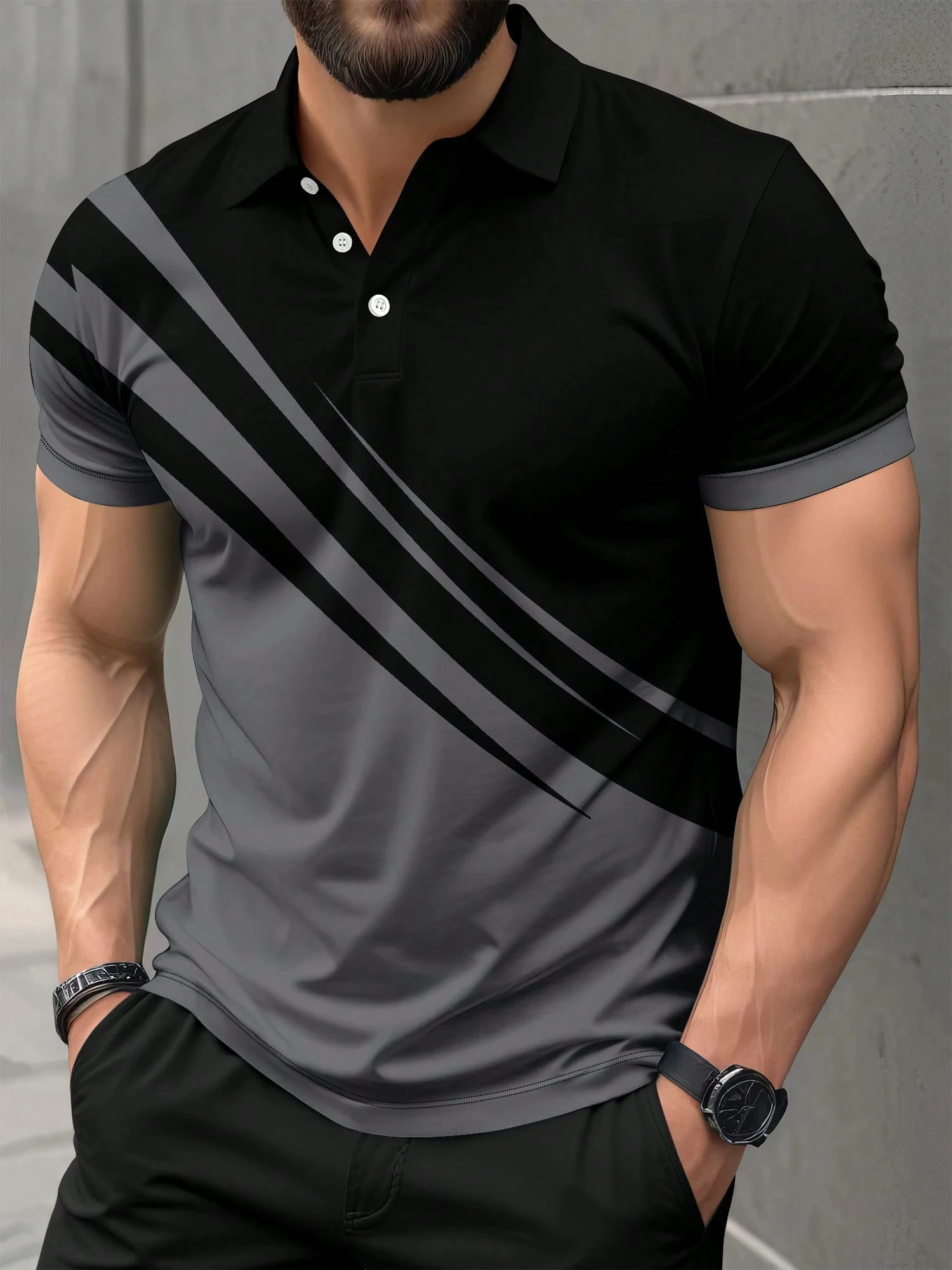 Men's Striped Casual Commuter Short Sleeve Polo Shirt, Sprin