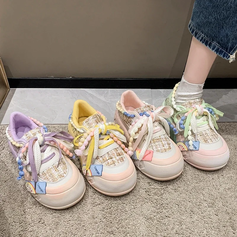 Ladies Shoes on Sale 2023 New Fashion Round Toe Lace Up Women's Vulcanized Shoes Spring Flat Outdoor Breathable Women Sneakers