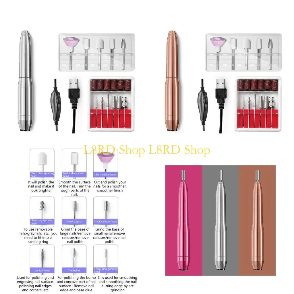 

L8RD Portable Electric Drill File Machine for Acrylic Nails USB Manicure Pedicure Polishing Tool with Sanding Band