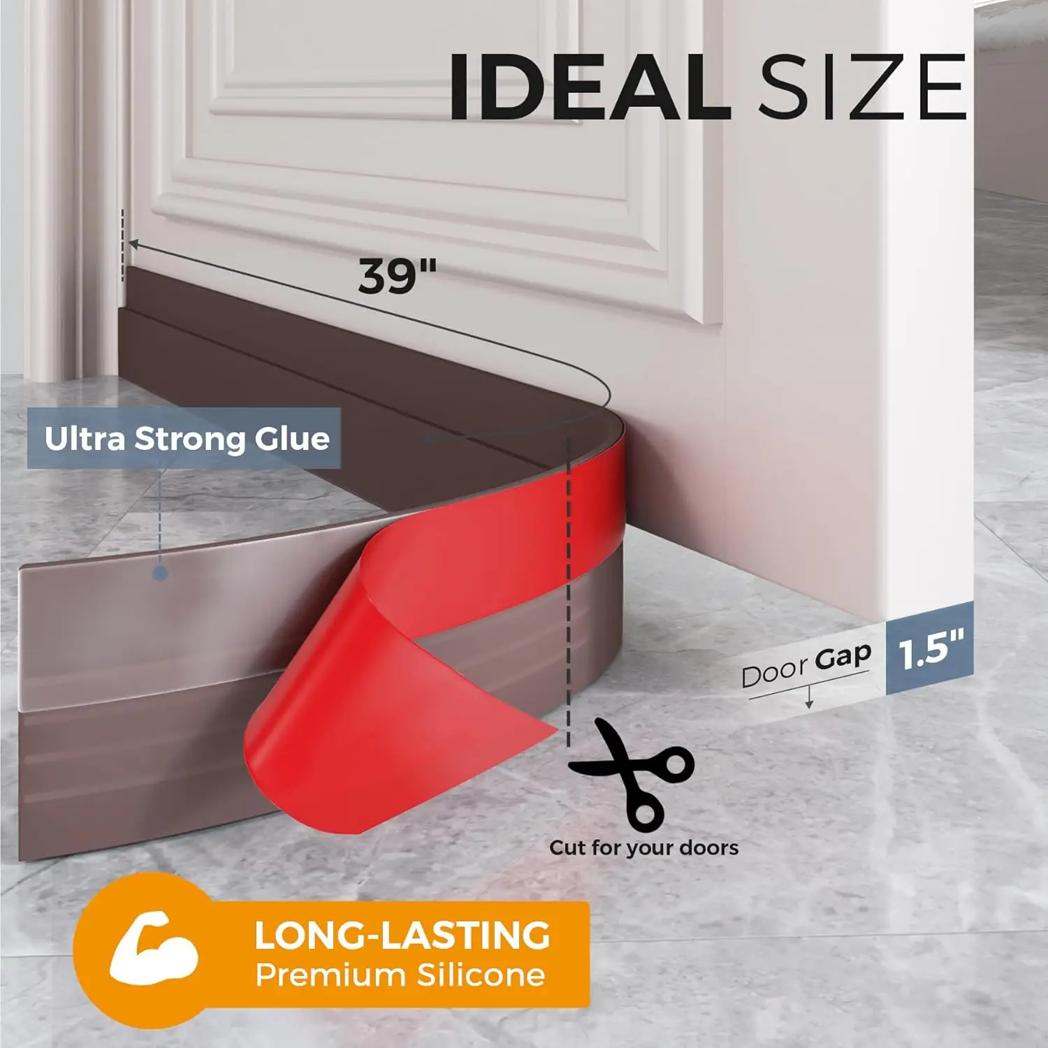 سدادة/منع مسودة الباب البني مكونة من قطعتين، 39 بوصة طول × 2 بوصة عرض. شريط كنس الباب العازل للصوت، مثالي لتحسين المنزل الجديد بنفسك. #4