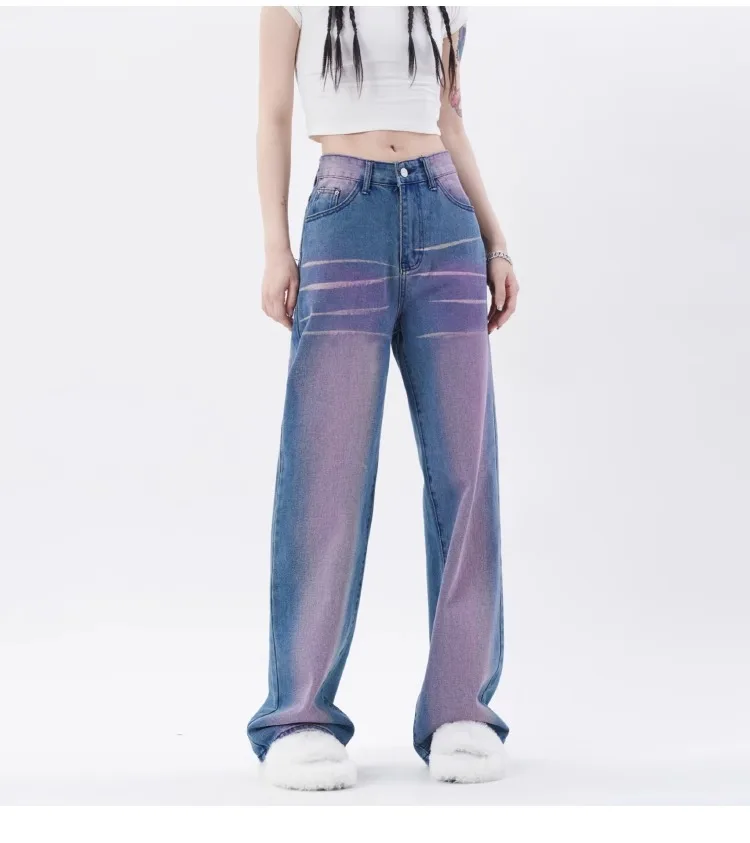 

Purple Women Jeans High Waist Loose Straight Leg Femme Jean Fashion Y2k Casual Streetwear Female Pants Baggy Trouser