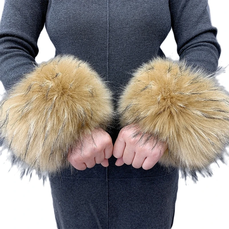 Faux Fur Cuffs Arm Warmers Furry Wrist Cuffs Holiday Costume Accessory for Women