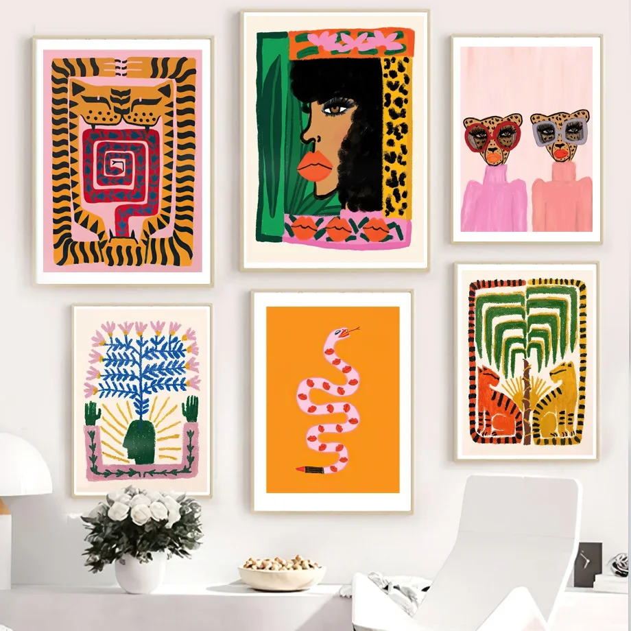 

Colorful Abstract Ancient Egypt Snake Leopard Woman Wall Art Canvas Posters And Prints Wall Pictures For Bedroom DecorPainting