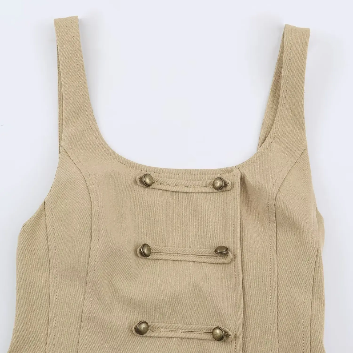 KONDALA Damen Sommer Elegantes Trägerkleid Figurbetontes Kleid mit Vintage-Knöpfen Verziertes Kurzkleid 2026 Trendiges Urlaubs-Freizeitkleid Schicke Kleider – Detail 5