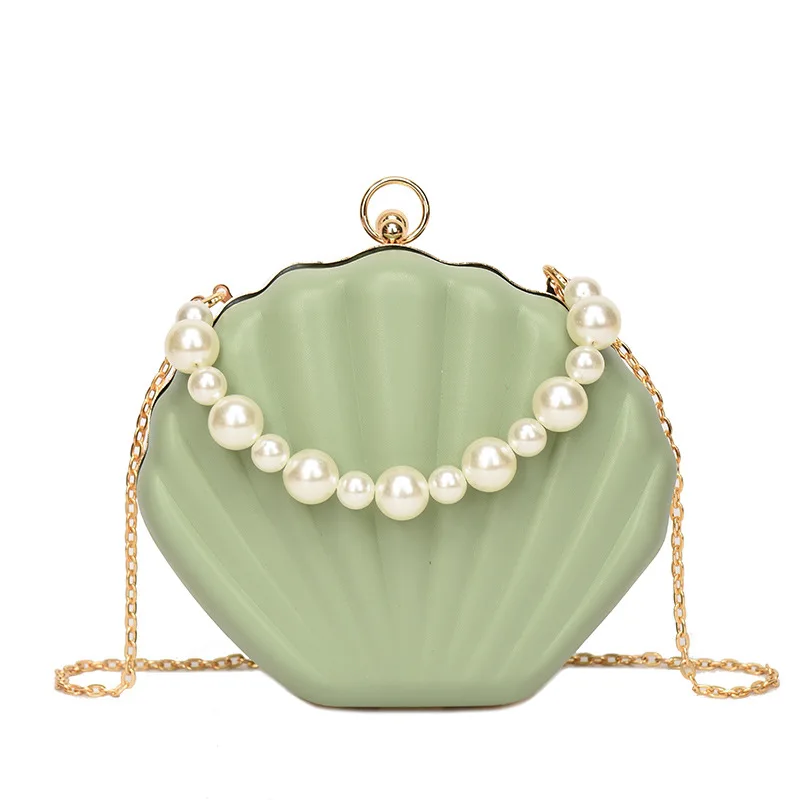 Evening Bags Shell Shape Women Clutch Bags 2024 New Wedding Bridal Handbag Pearl Beaded Fashion Shell Chain Party Bags