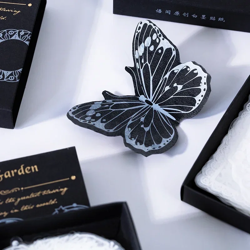 30PCS Garden stickers Account Material Paper Decorative Stickers White Transparent Butterfly Scrapbooking Scrapbooking 8*8CM
