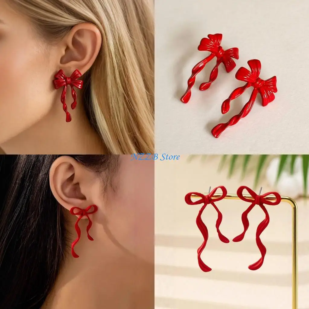 

T21F Elegant Ballet Bowknot Earrings Ornament Unique Women's Fashion Ear Studs