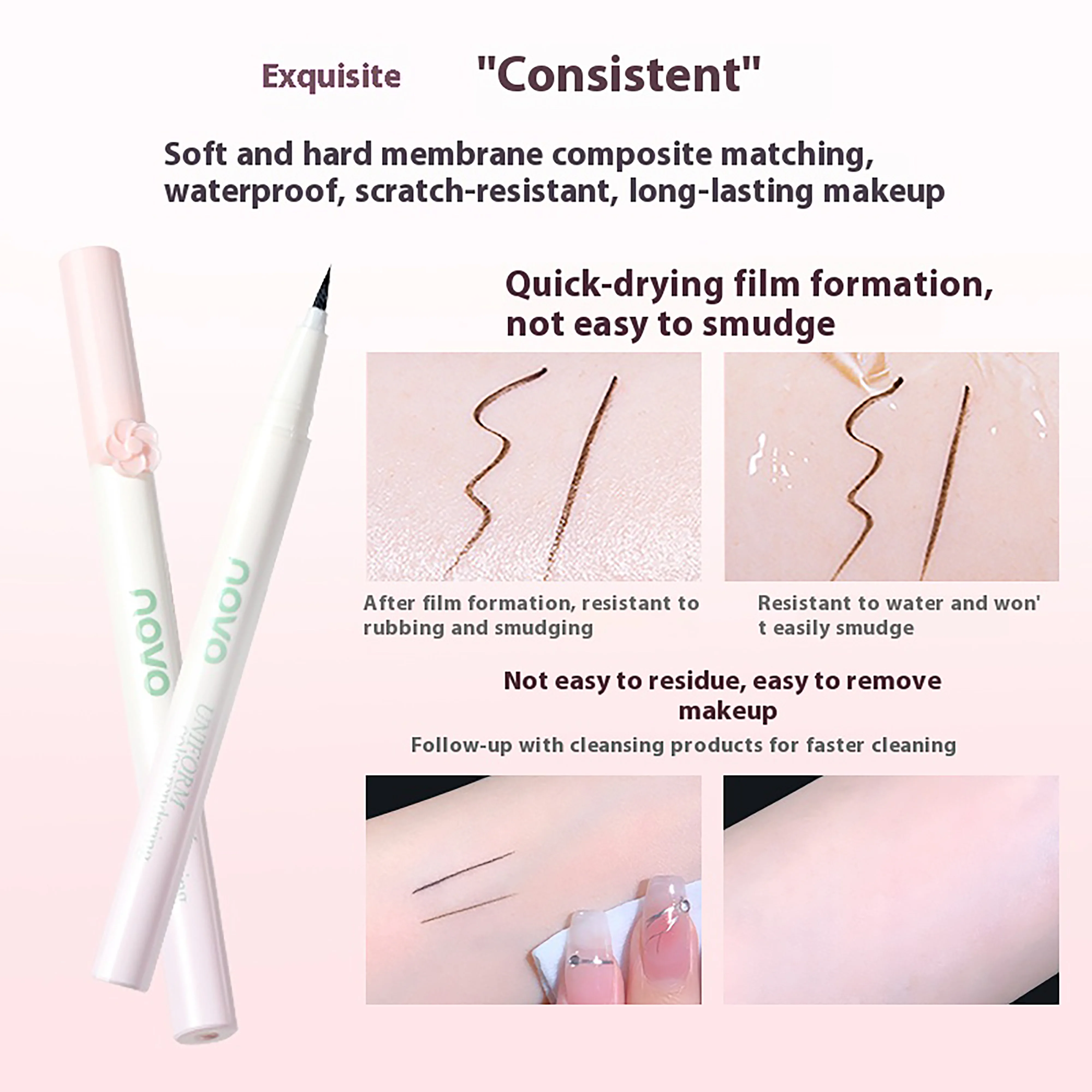 NOVO Wasserfester, schweißbeständiger und wischfester flüssiger Eyeliner-Stift mit langlebiger, schnell trocknender Formel