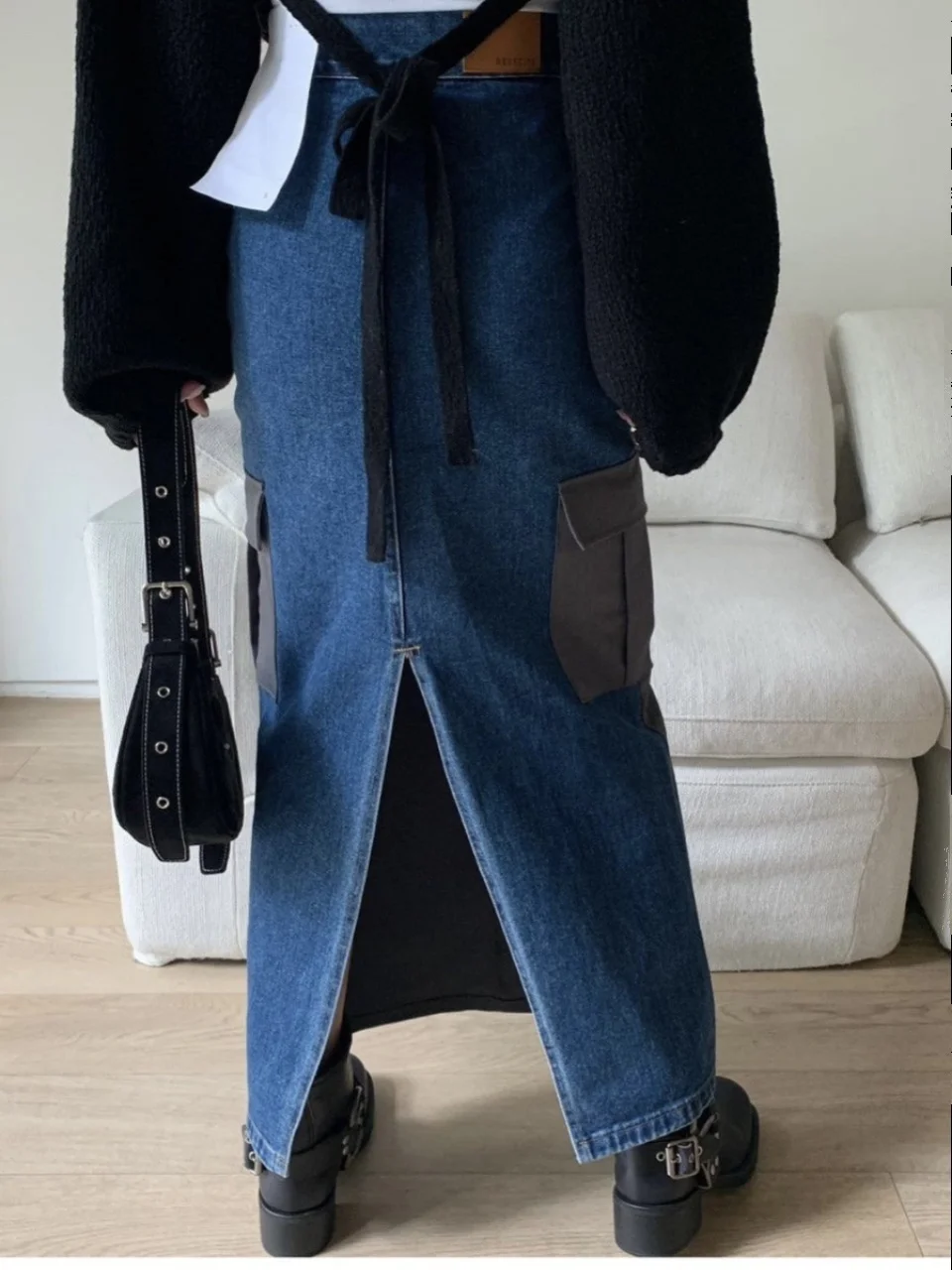 

Восстанавливающая цветная джинсовая юбка с высокой талией, женская осенняя рабочая одежда, длинная юбка большого размера, облегающая юбка