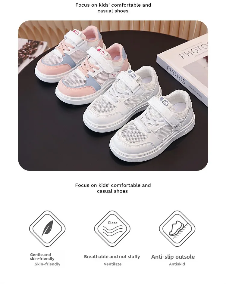 Kinder Weiße Schuhe 2026 Sommer Jungen Sportschuhe Mesh Atmungsaktive Boardschuhe Mädchen Hohle Freizeitsneaker Weiche Sohle Kinderschuhe – Detail 2