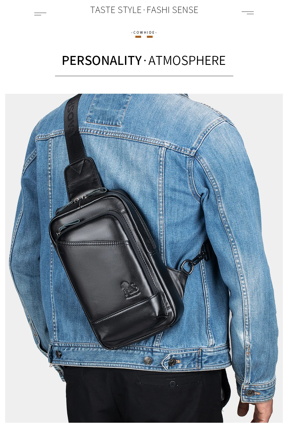 Steel Lion Herren-Brusttasche aus echtem Leder, großes Fassungsvermögen, vorne, Kartensteckplatz, Stifthalter, Tablet-Hülle, einzelne Schulter-Crossbody-Tasche – Detail 2