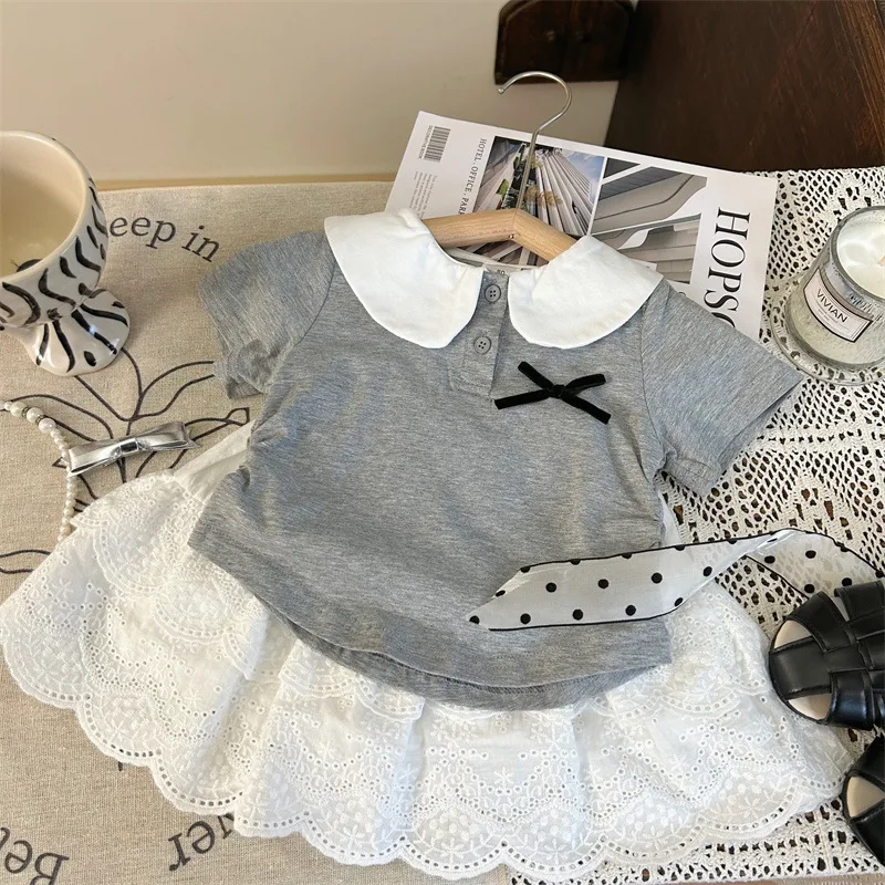 

2025 New Women's Treasure French Academy Style Rich Family Gold Grey T-shirt Women's Baby Lace Cake Skirt Pants