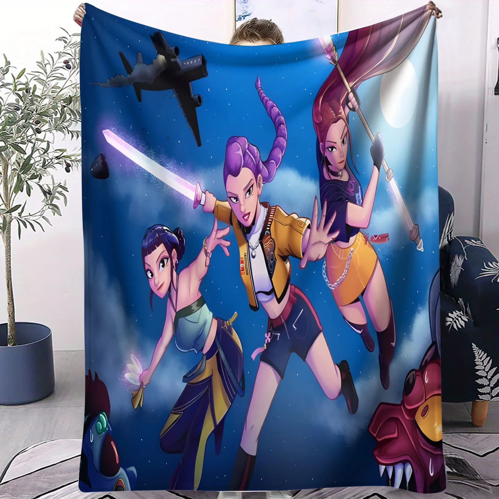 K-Pop Huntrix بطانية قطيفة الكونية المحارب فتاة مجموعة تصميم لينة رمي لغرفة النوم أريكة غرفة الألعاب مثالية لمحبي أنيمي المراهقين