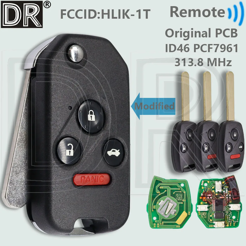 DR OEM PCB HLIK-1T 313.8MHz ID46 PCF7961 سيارة مفتاح بعيد لهوندا أكورد CR-V HR-V صالح مدينة الجاز أوديسي عنصر الطيار فلييد