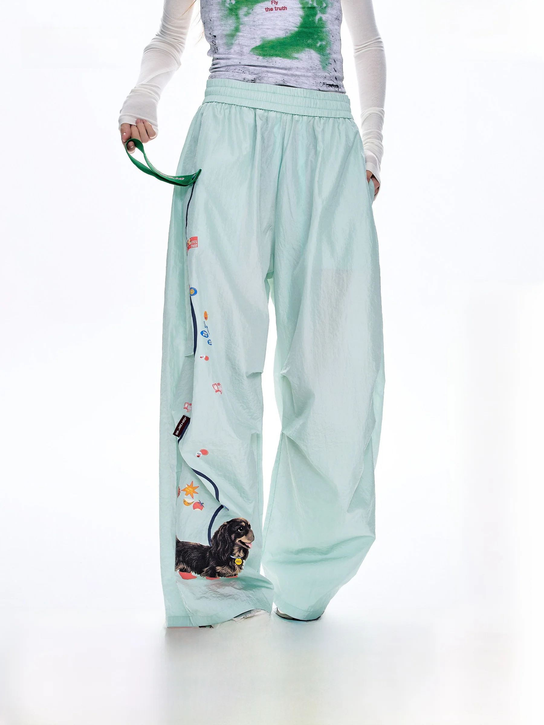 

BJHG Casual Dog Walking Pants Men's Spring Summer Loose Wide Leg Sports Long Trousers Women's Faionable Straight Leg Pants