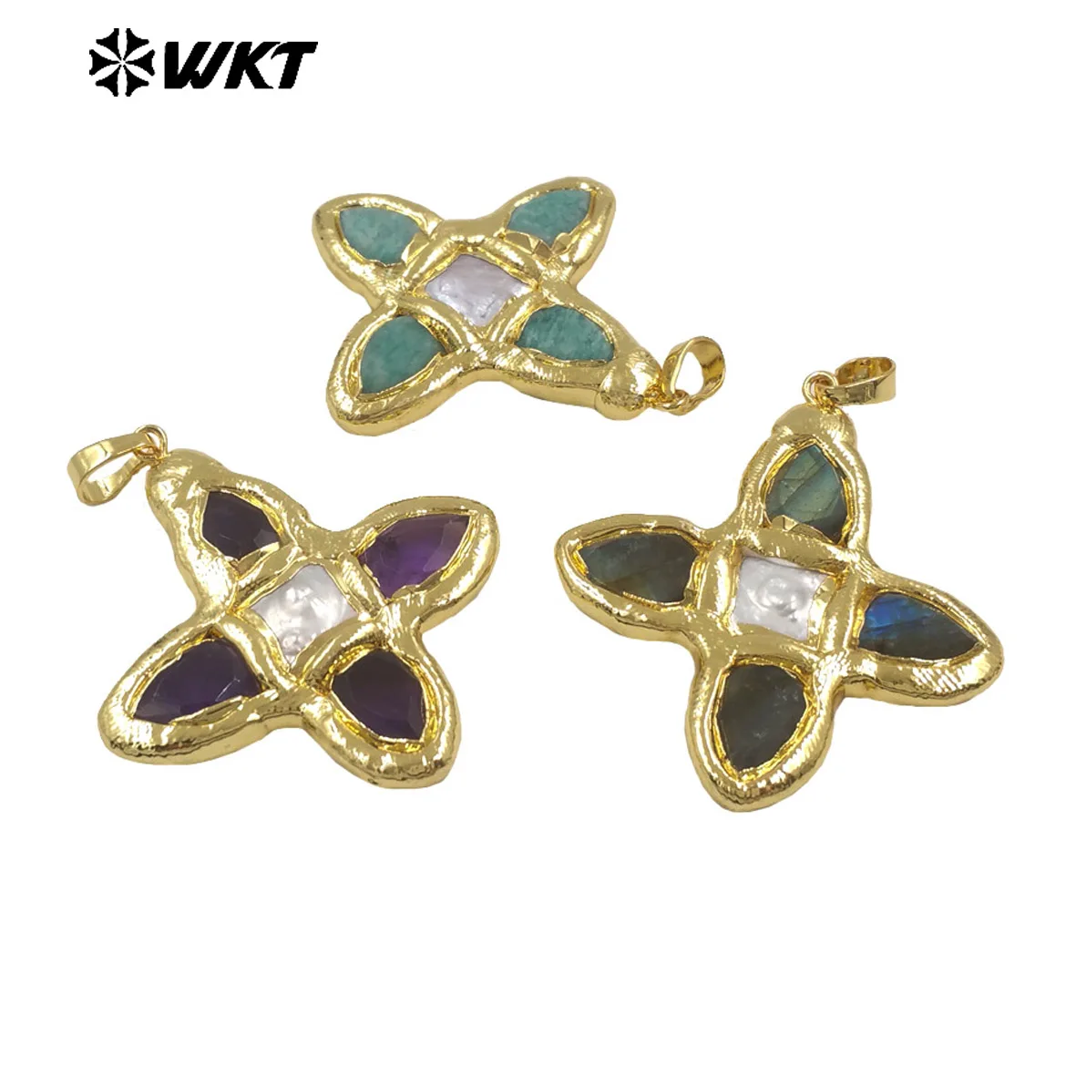 

WT-P2010 Wholesales Cross Shape Gemstone Pearl Retro Hot Selling Pendant With 18k Real Gold Plated For Girls ACC