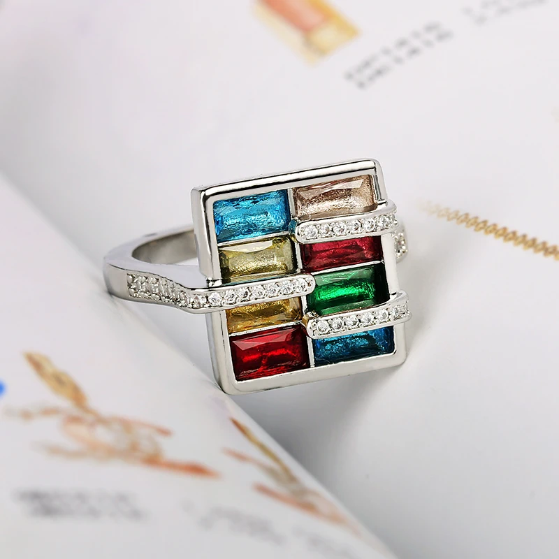 

2022 NEW Creative Irregular Colorful Full Diamond Couple Rings For Women Ruby Topaz Sapphire Engagement Gift Jewelry Wholesale