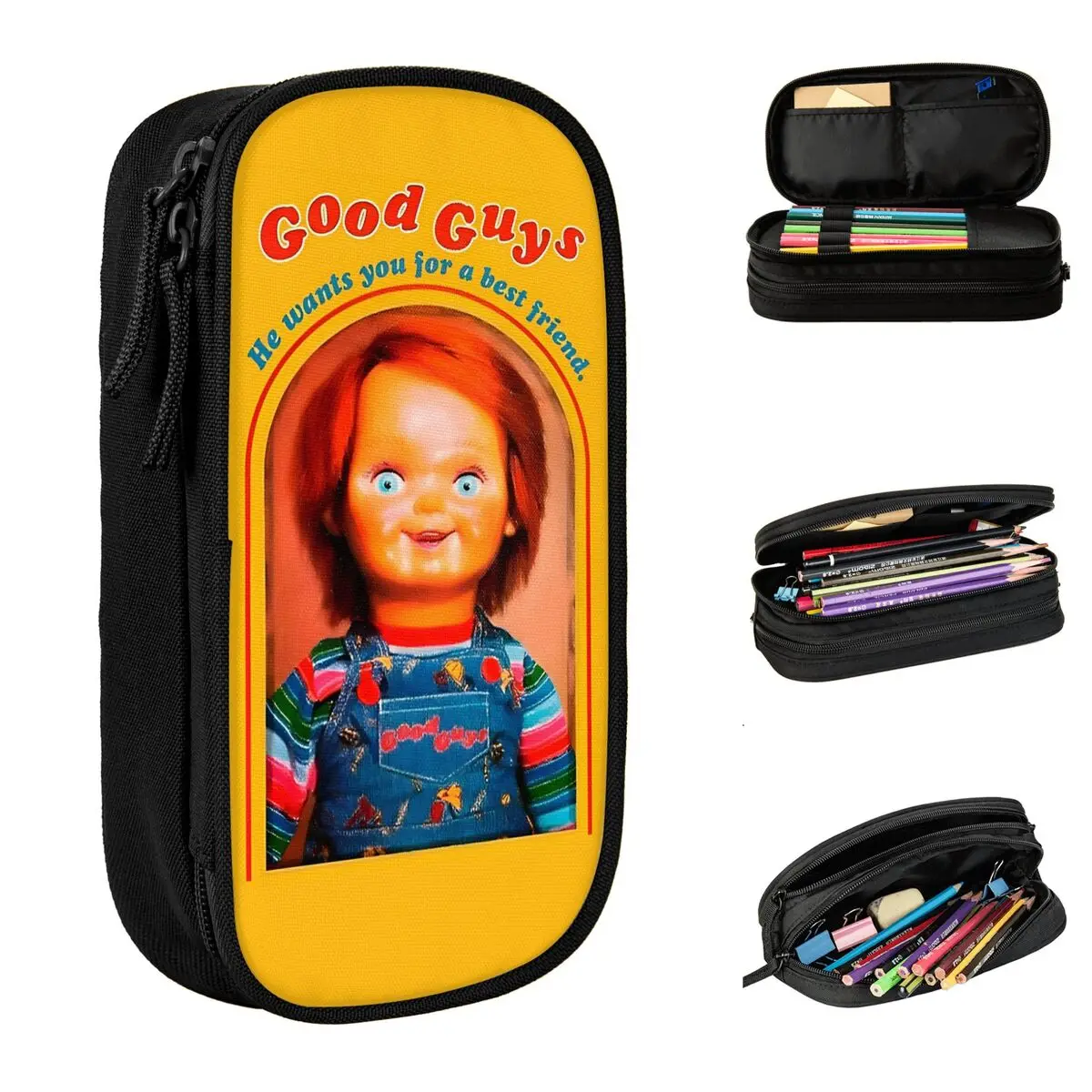 Fun Chucky Good Guys Pencil Case Horror Movie Pencilcases Pen Box Kids Big Capacity Pencil Bags Office Gifts Stationery