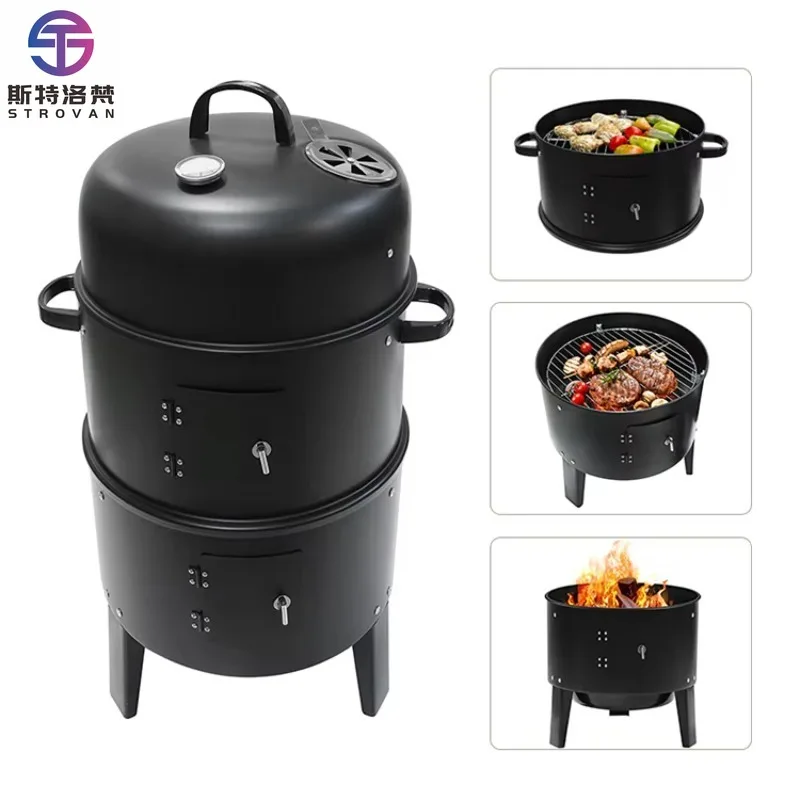

Outdoor Large Barrel 3 Floor Tower Vertical Smoker BBQ Kebabs Garden Charcoal Grill